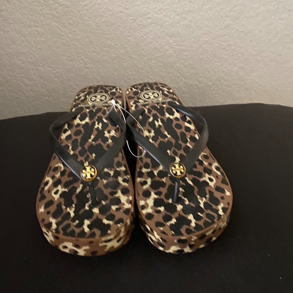 Tory Burch Leopard Wedge Flip Flops - NEW - Size 7 M